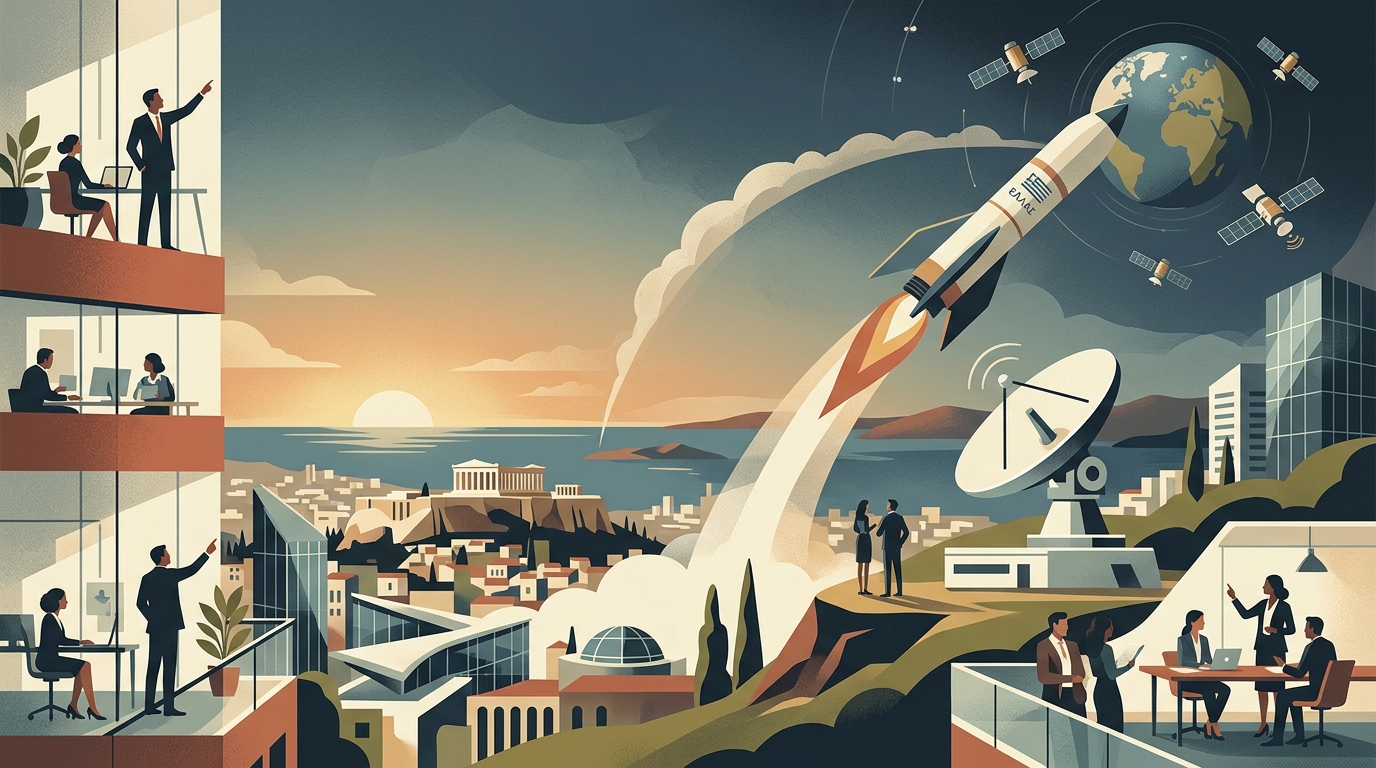 Open Cosmos Aegean microsatellite representing the Greek space industry.