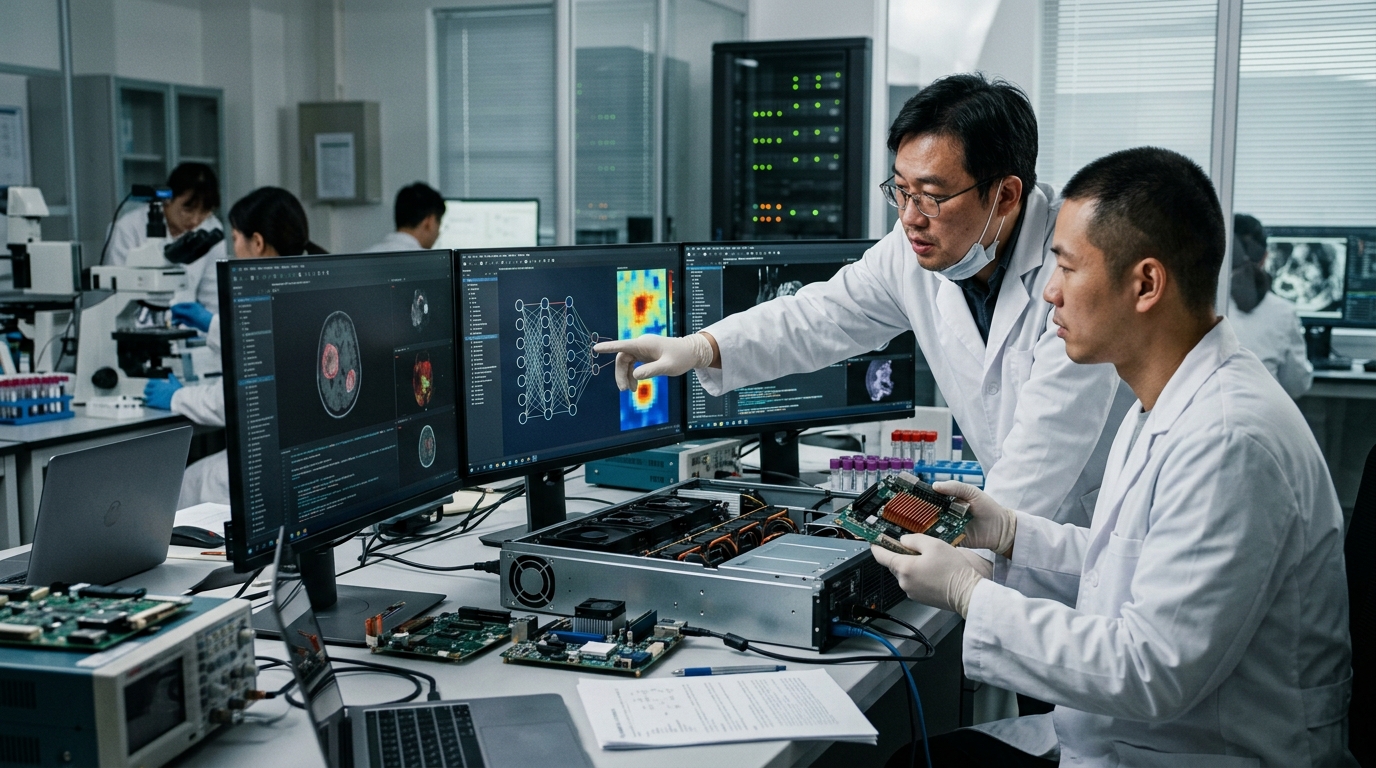 Digital visualization of Alibaba DAMO COCA AI model for early cancer screening and diagnosis.