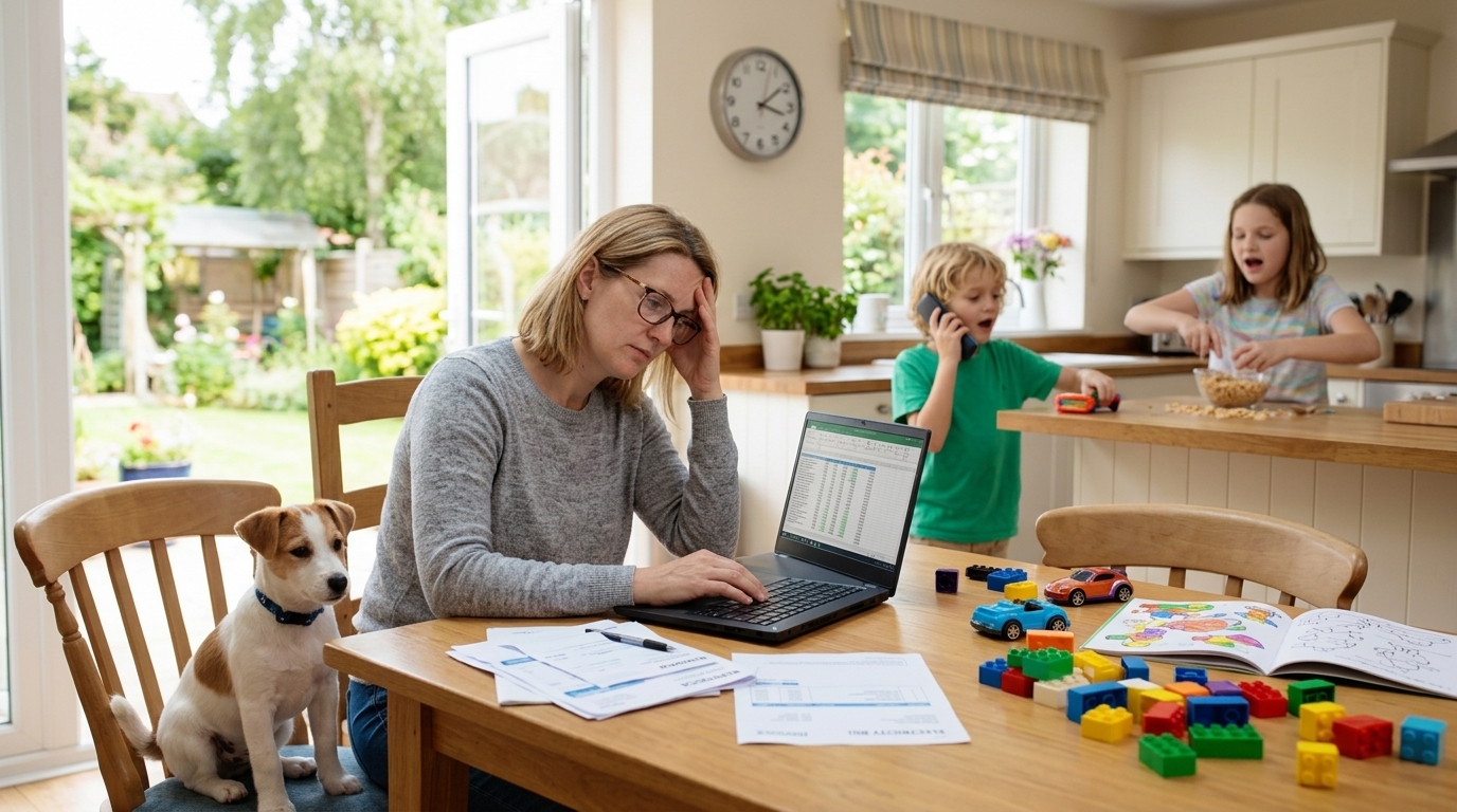 Parent working remotely with their child, highlighting flexible work benefits.