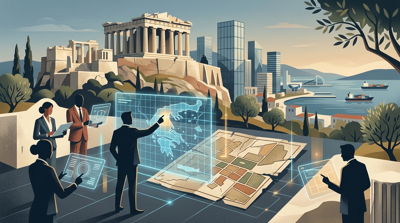 PM Kyriakos Mitsotakis speaking about the Hellenic Cadastre and digitalization.