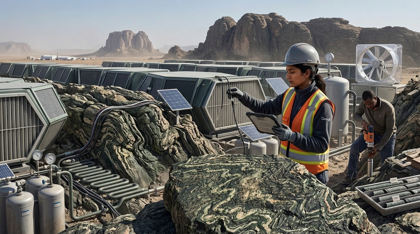 Advanced carbon removal technology infrastructure funded by Google for climate sustainability.
