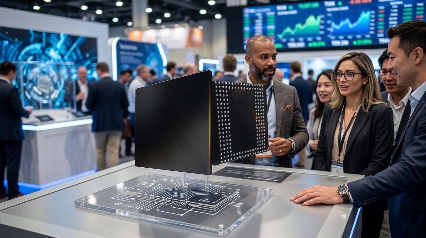 SK Hynix logo on the Wall Street stock exchange display driven by AI market trends.