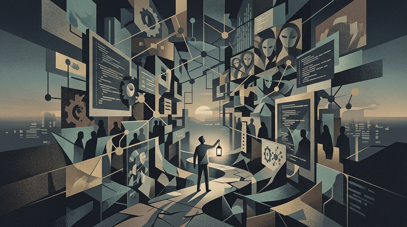 Digital illustration of AI ethics and human trust in technology.