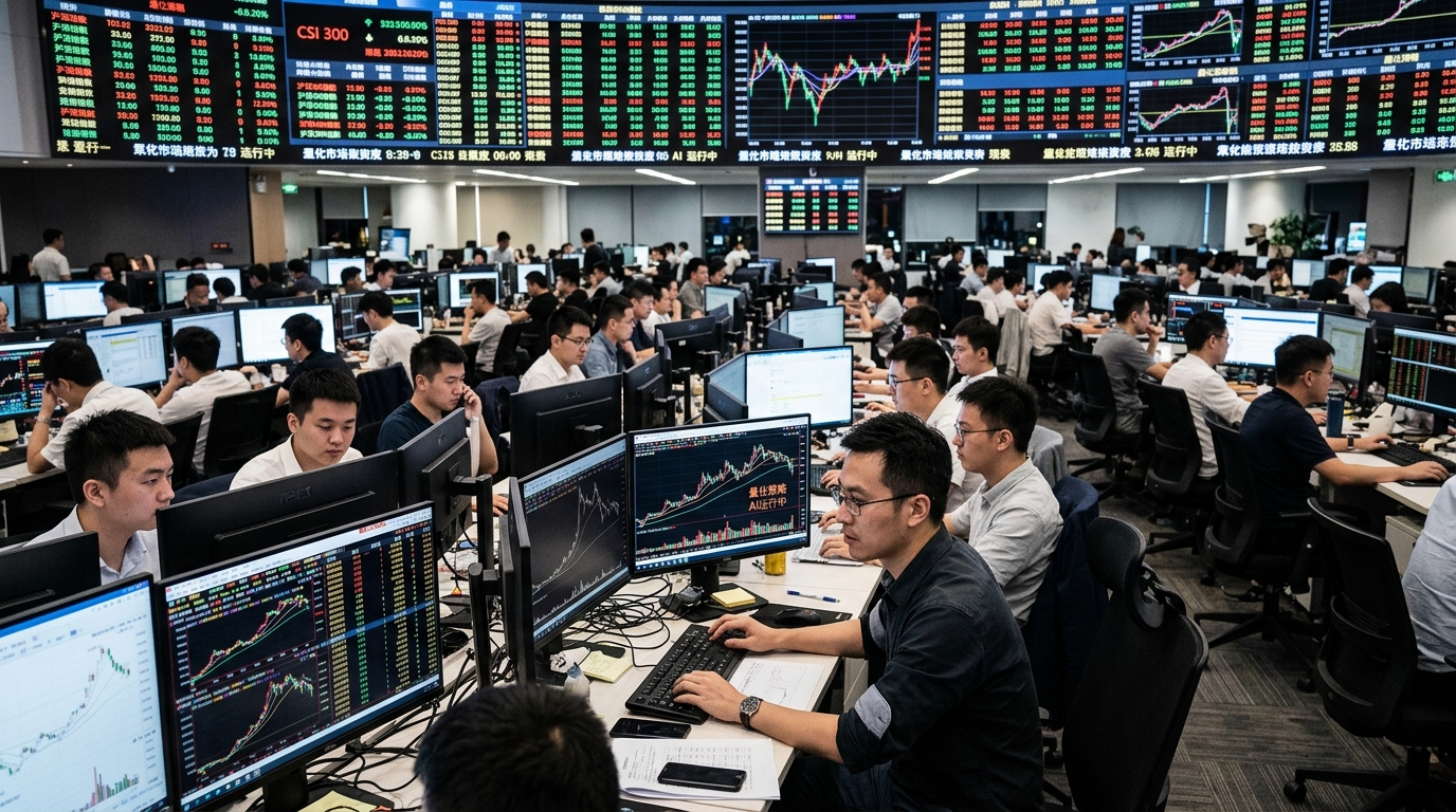 AI algorithms processing financial market data for Chinese quant funds.