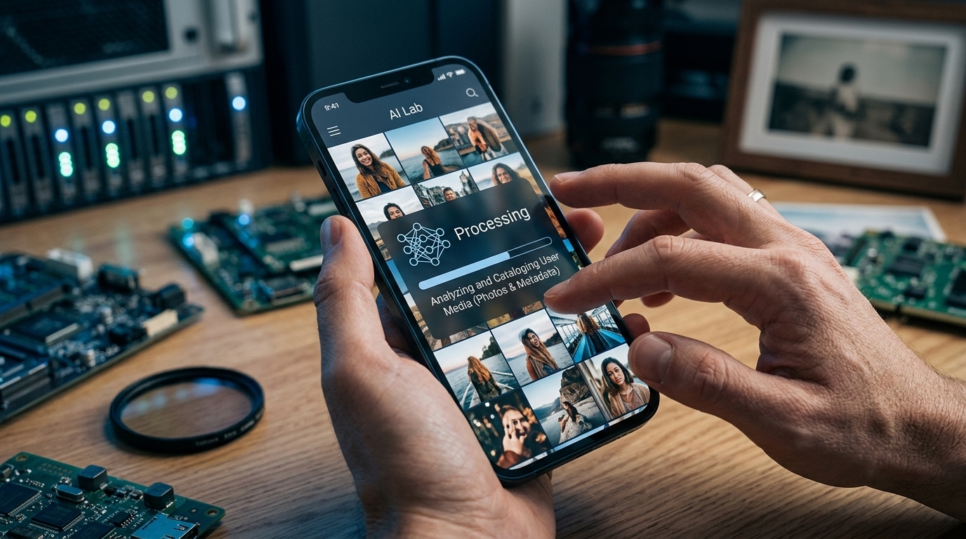 Instagram and Meta logos with digital artificial intelligence elements.