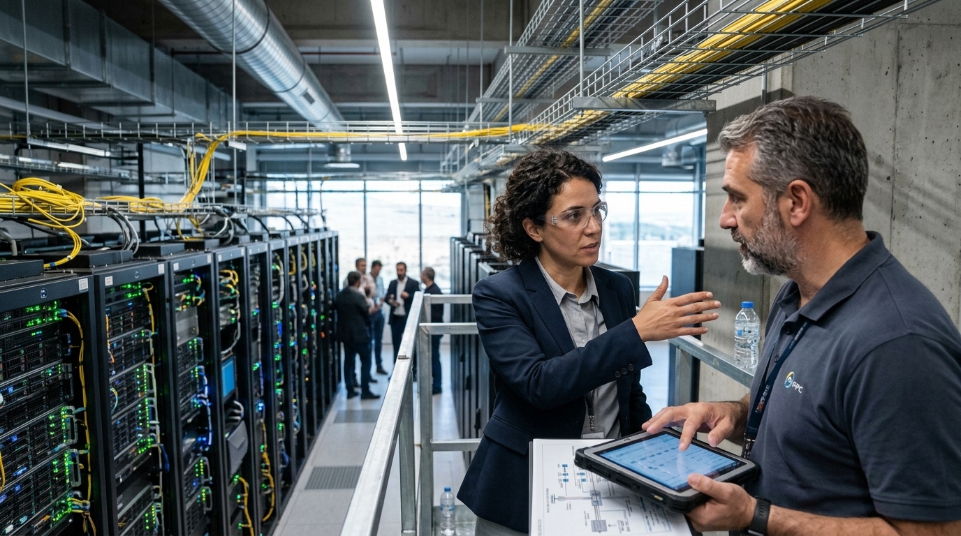 Rendering of the new PPC and AWS giga data center in Kozani, Greece, focused on AI infrastructure.