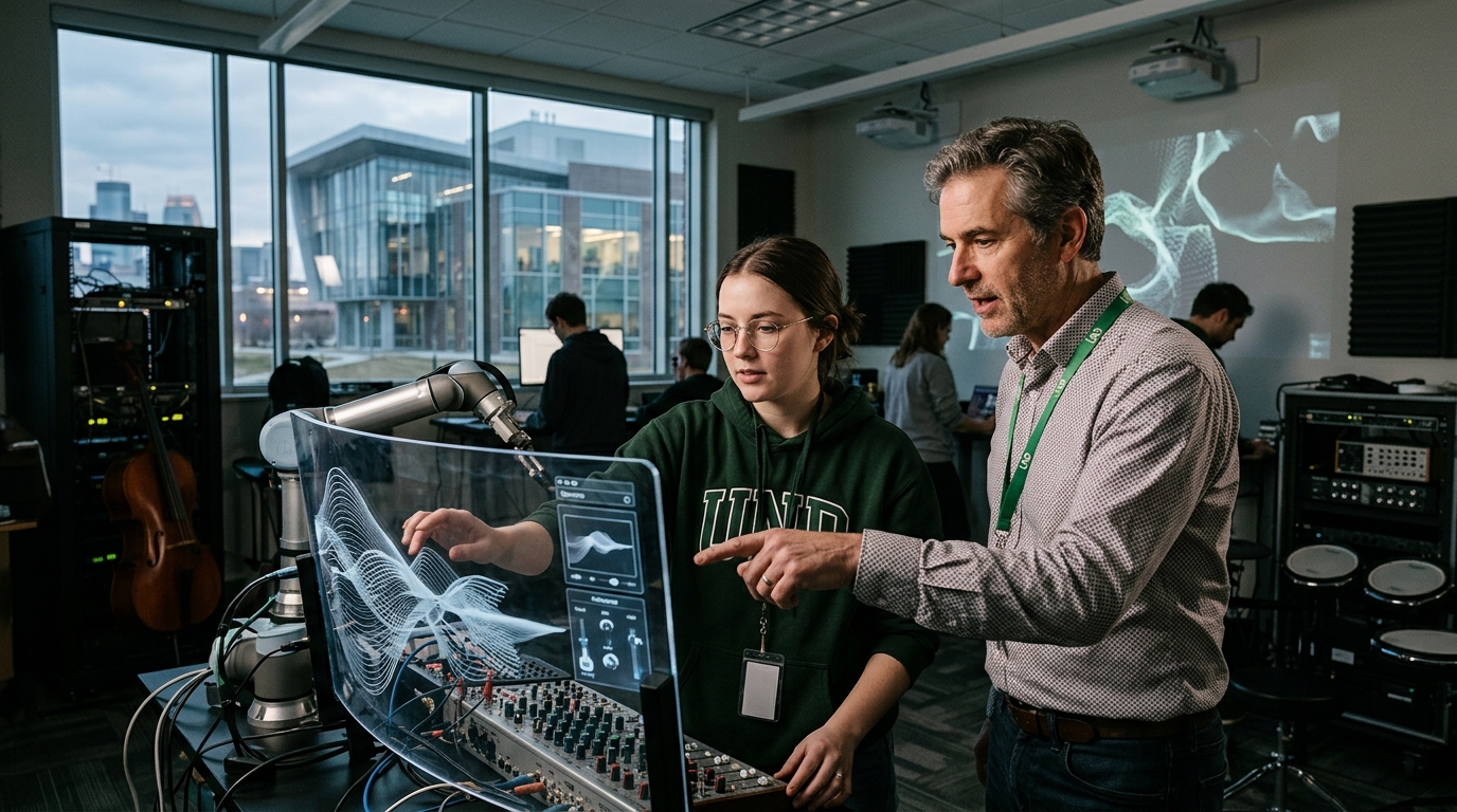 Students applying AI in music and fine arts at the University of North Dakota.