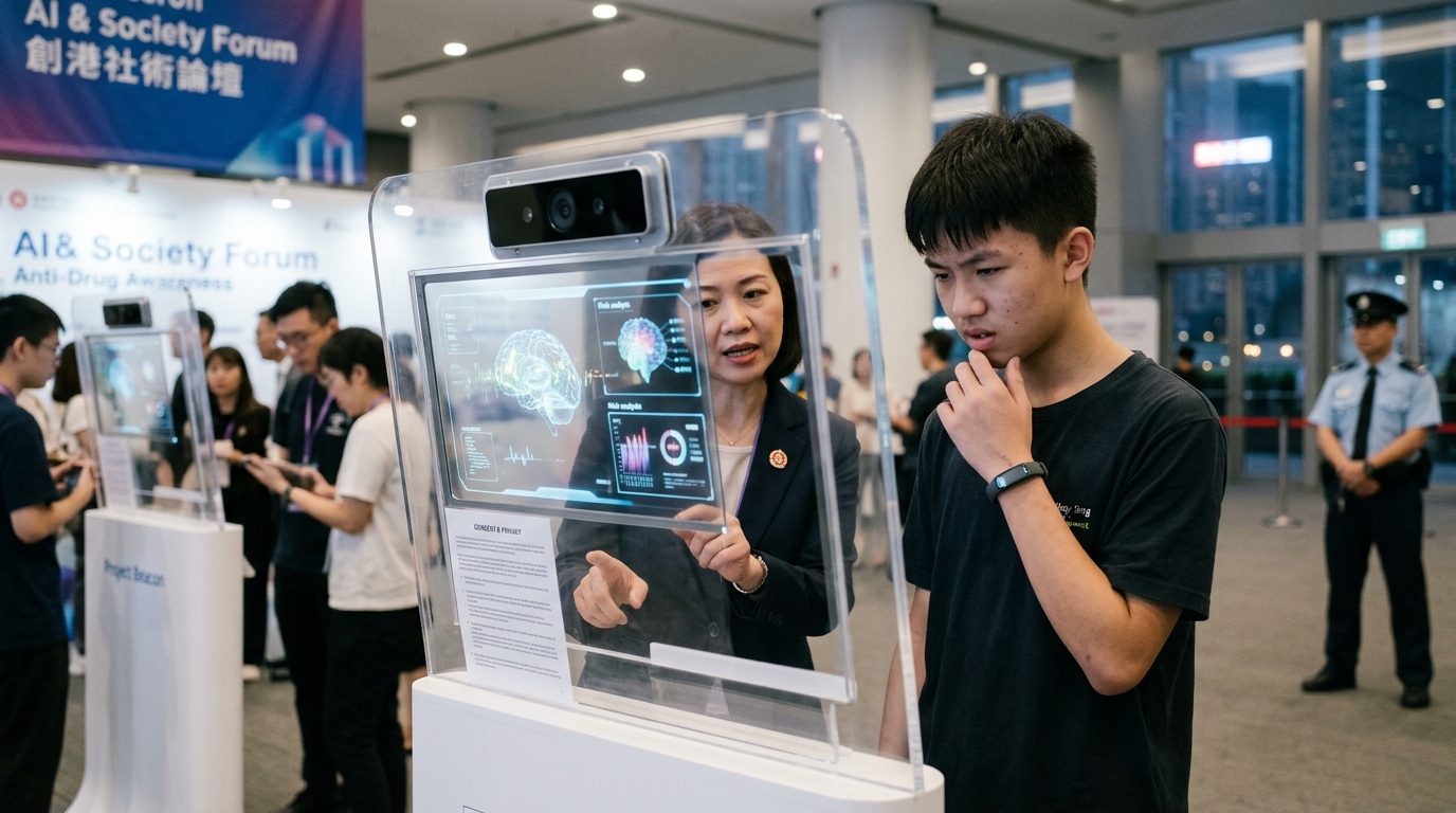 Distorted AI-generated faces from the Hong Kong anti-drug video campaign.