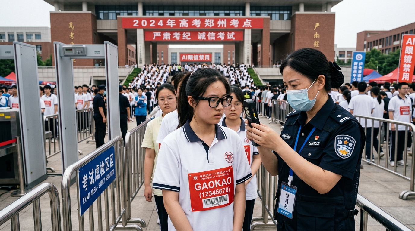 Security inspection of smart eyewear for AI glasses detection in Gaokao exams.