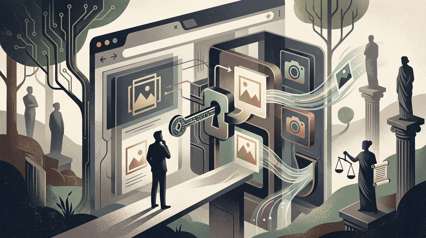 Illustration of DeepSeek AI bypassing browser security to exfiltrate private user photos.