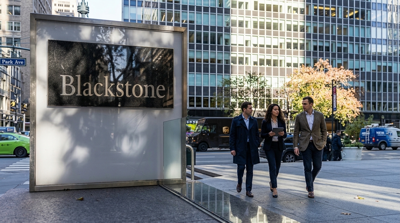 Blackstone logo displayed over a digital map of Asian financial markets.
