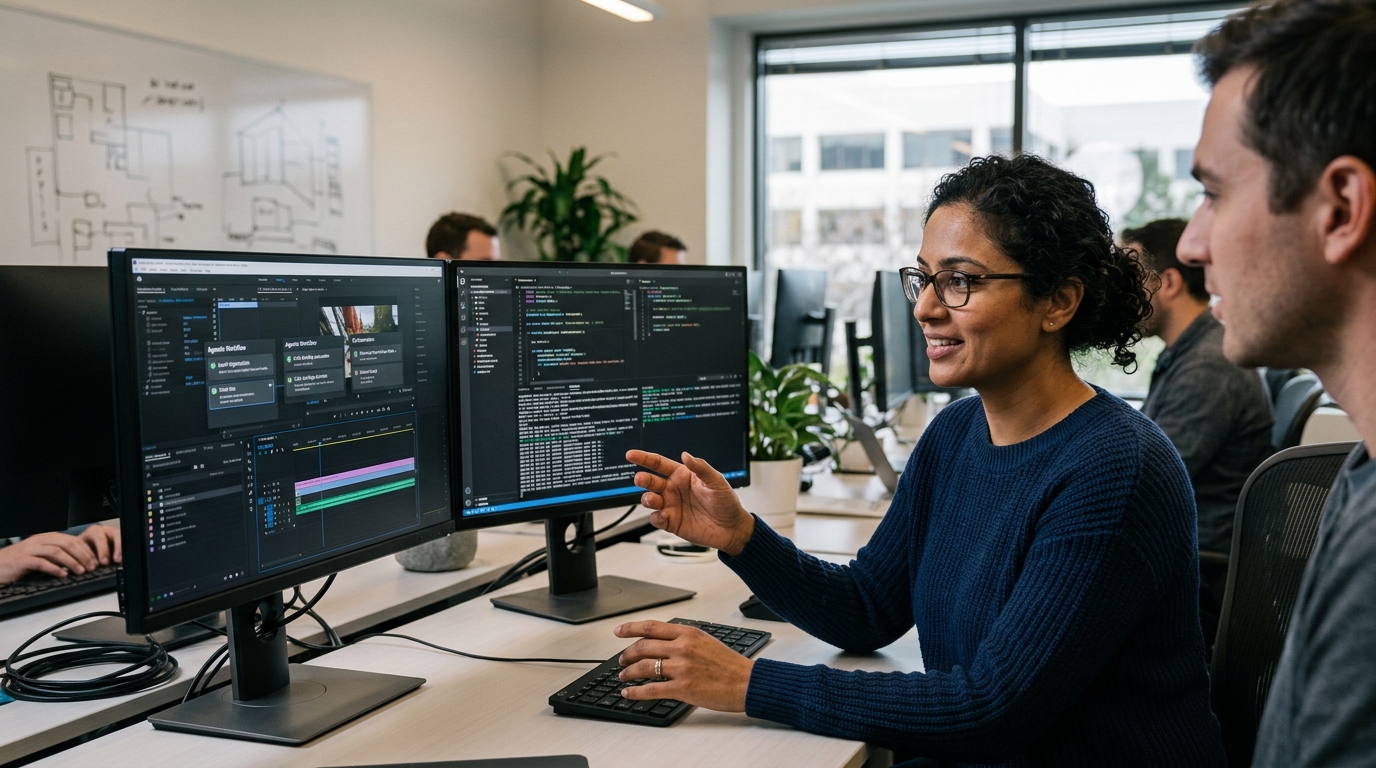 Διεπαφή του Adobe Creative Cloud που δείχνει πράκτορες AI να διαχειρίζονται επαγγελματικές ροές εργασίας.