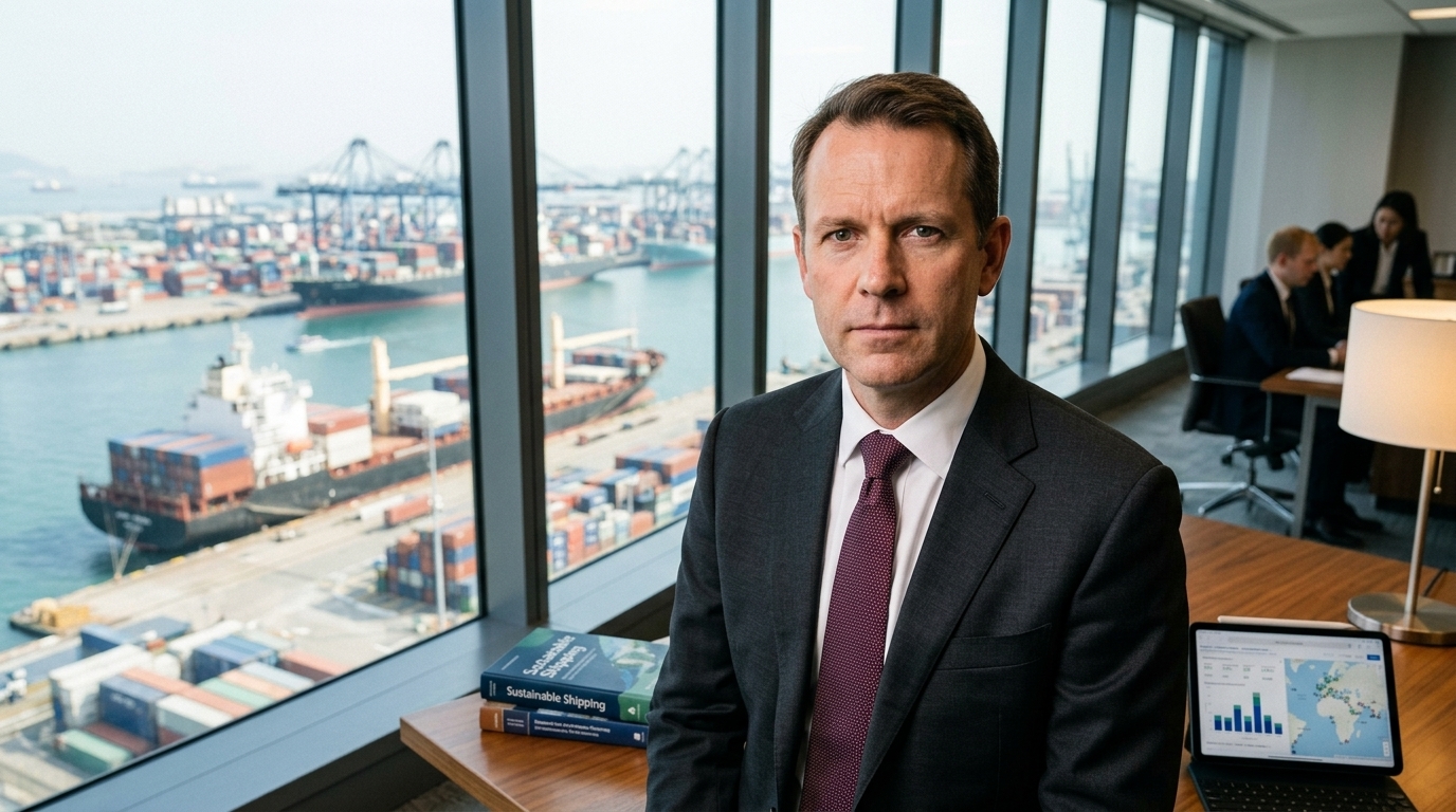 Container ship representing green shipping and sustainability goals.