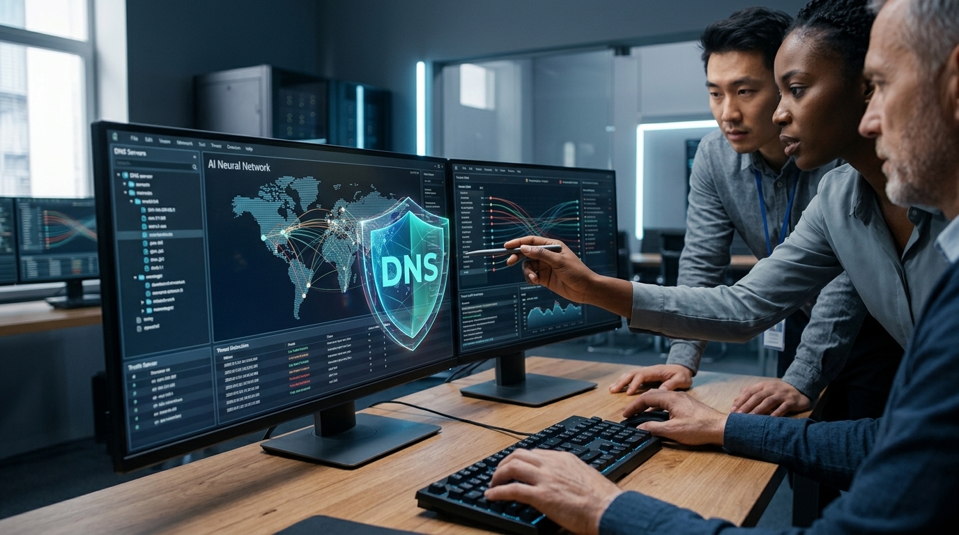 Διεπαφή του ClearSkies DNS Shield που δείχνει την προστασία δικτύου μέσω Τεχνητής Νοημοσύνης.
