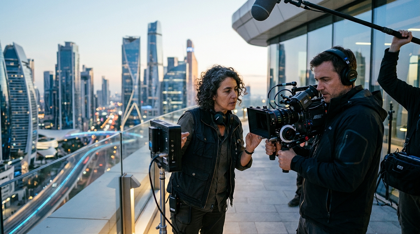 Filmmaker on set using advanced AI filmmaking tools for visual effects.