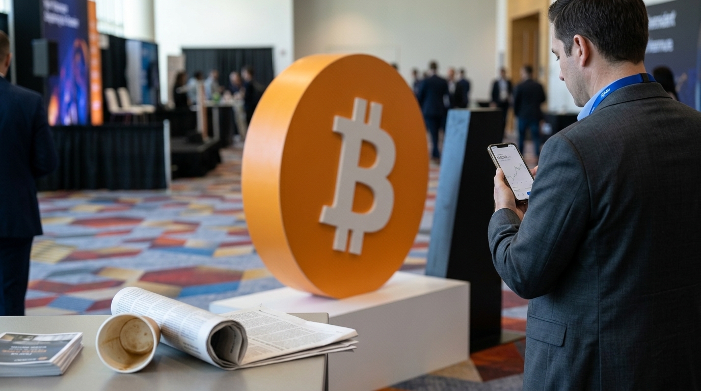 Bitcoin cryptocurrency coin displayed with US and Iran flags and financial market charts.