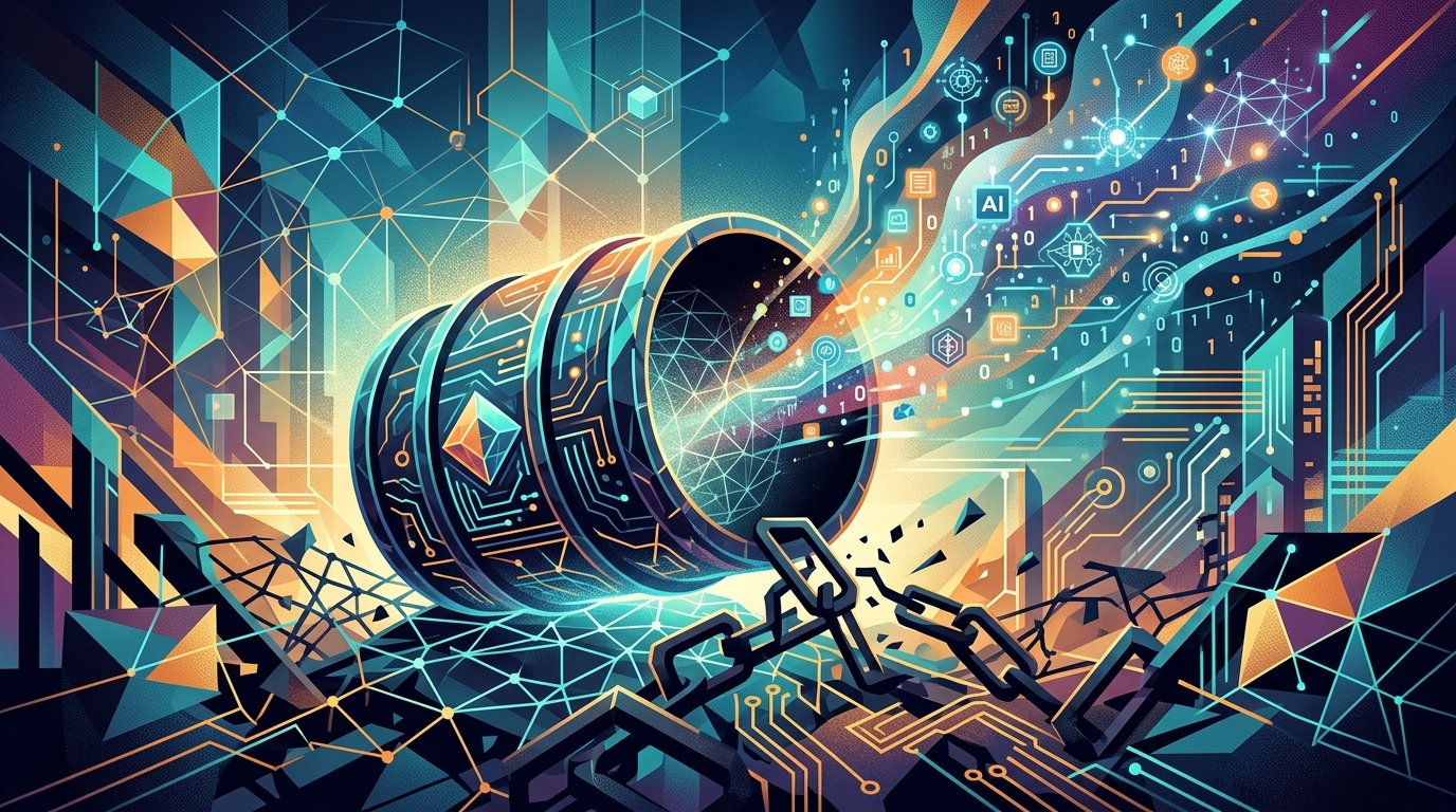 Abstract representation of Greece's Digital Hub and AI technology.