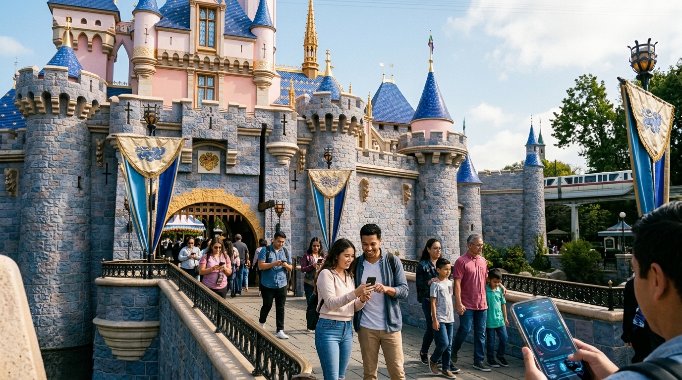 Το λογότυπο της Disney σε ψηφιακή οθόνη που αντιπροσωπεύει το νέο Super App.