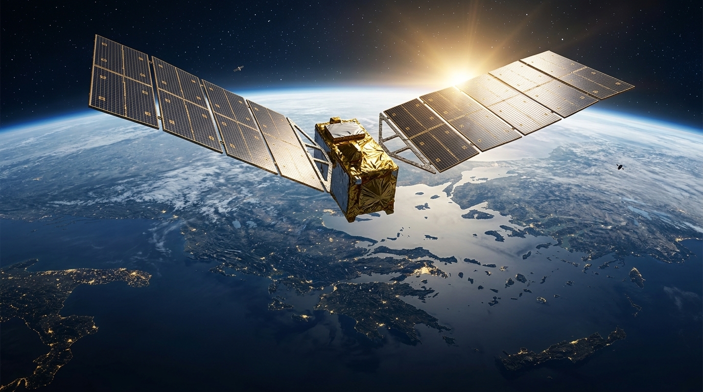 ICEYE SAR satellite in orbit supporting Greece's space intelligence.