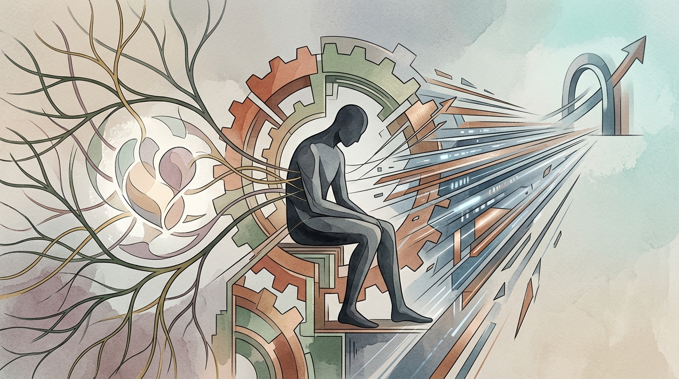 Abstract illustration representing AI ethics and the human soul in a digital environment.