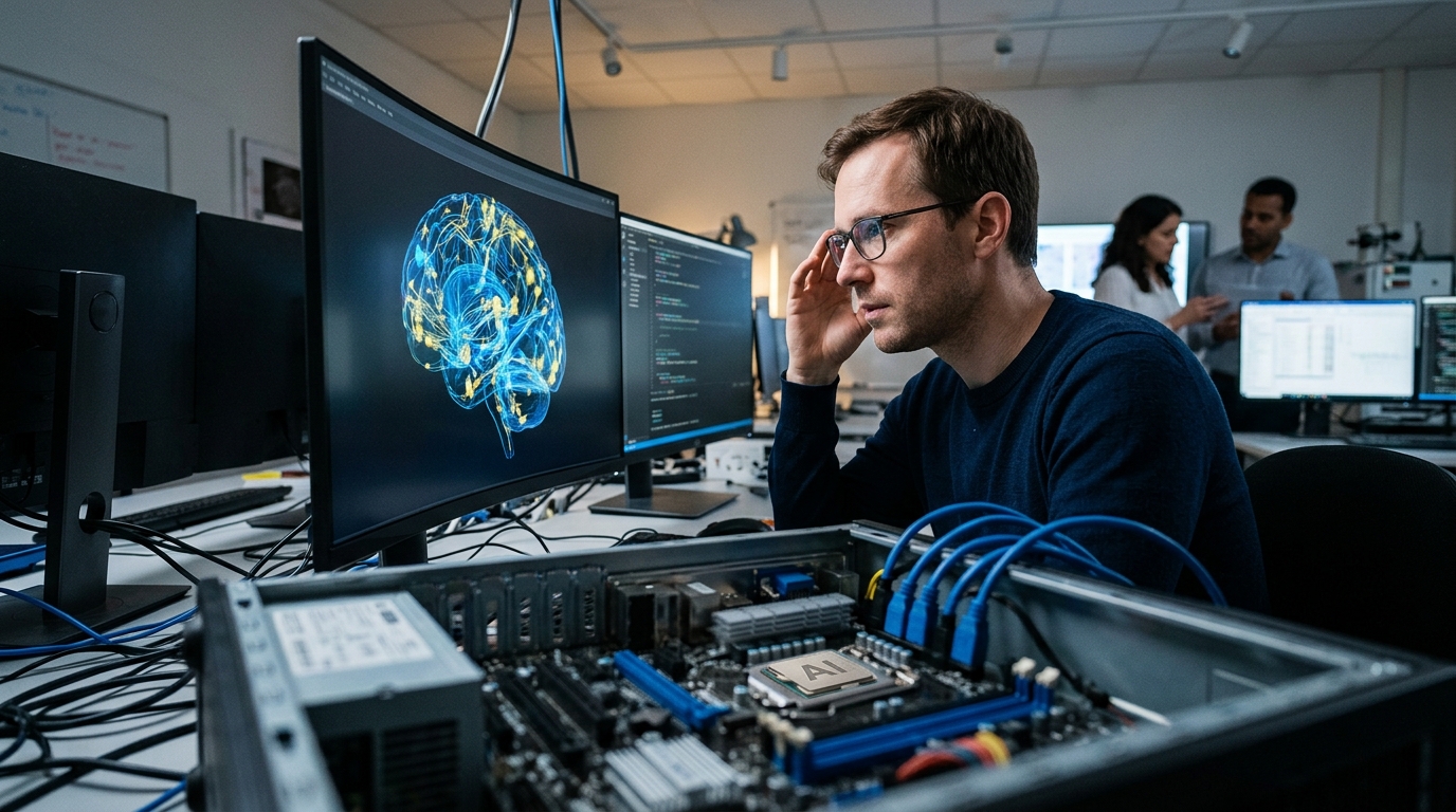 Digital brain visualization representing AI in psychiatry and mental health data analysis.