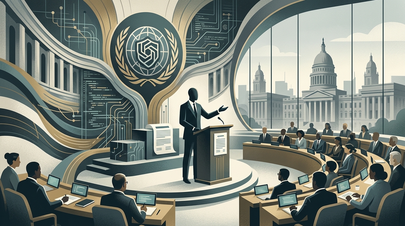 Sam Altman of OpenAI at the UN discussing AI safety and international standards.