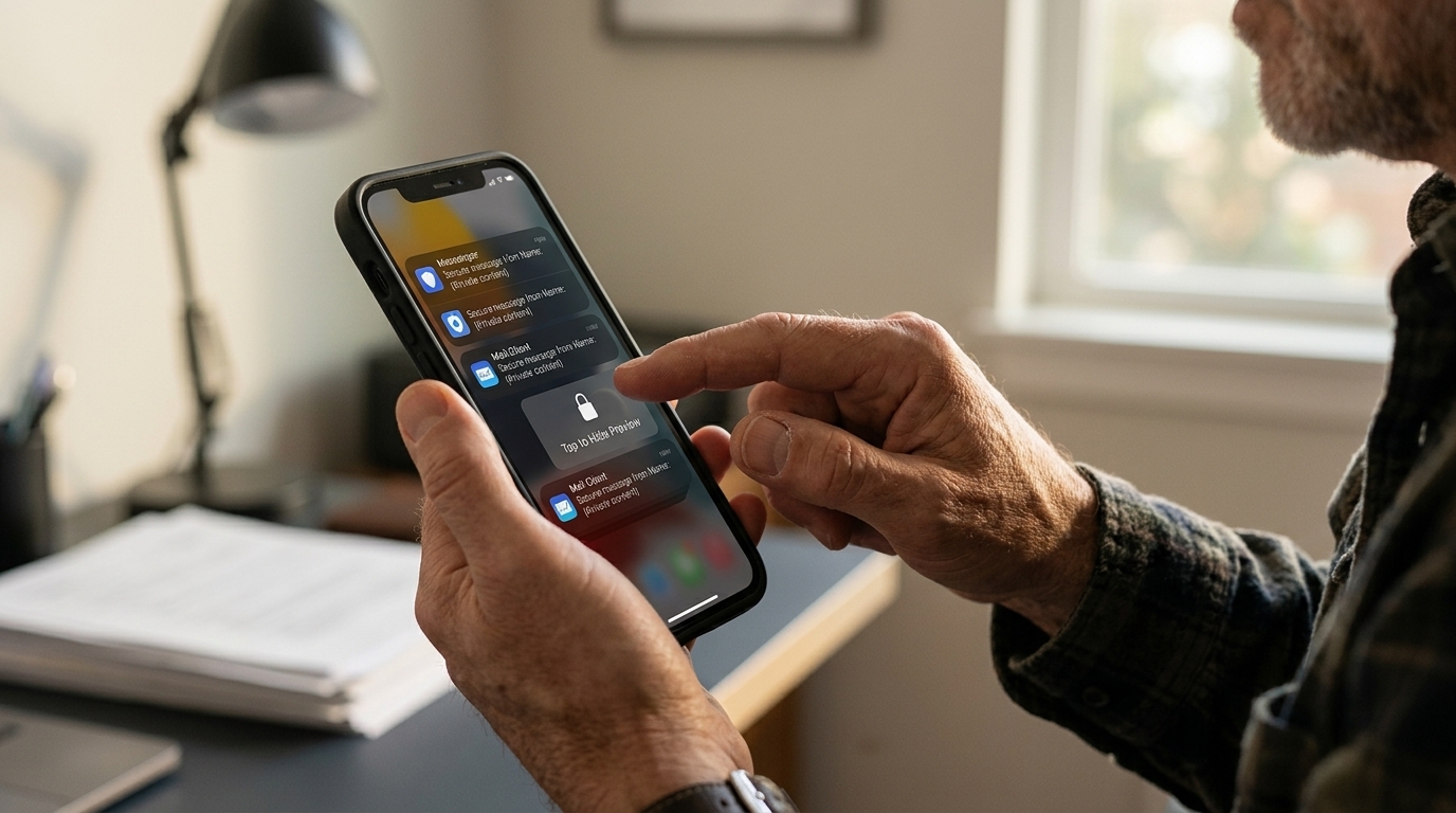 Εικονίδιο ειδοποίησης σε οθόνη iPhone που τονίζει την ιδιωτικότητα κινητού.