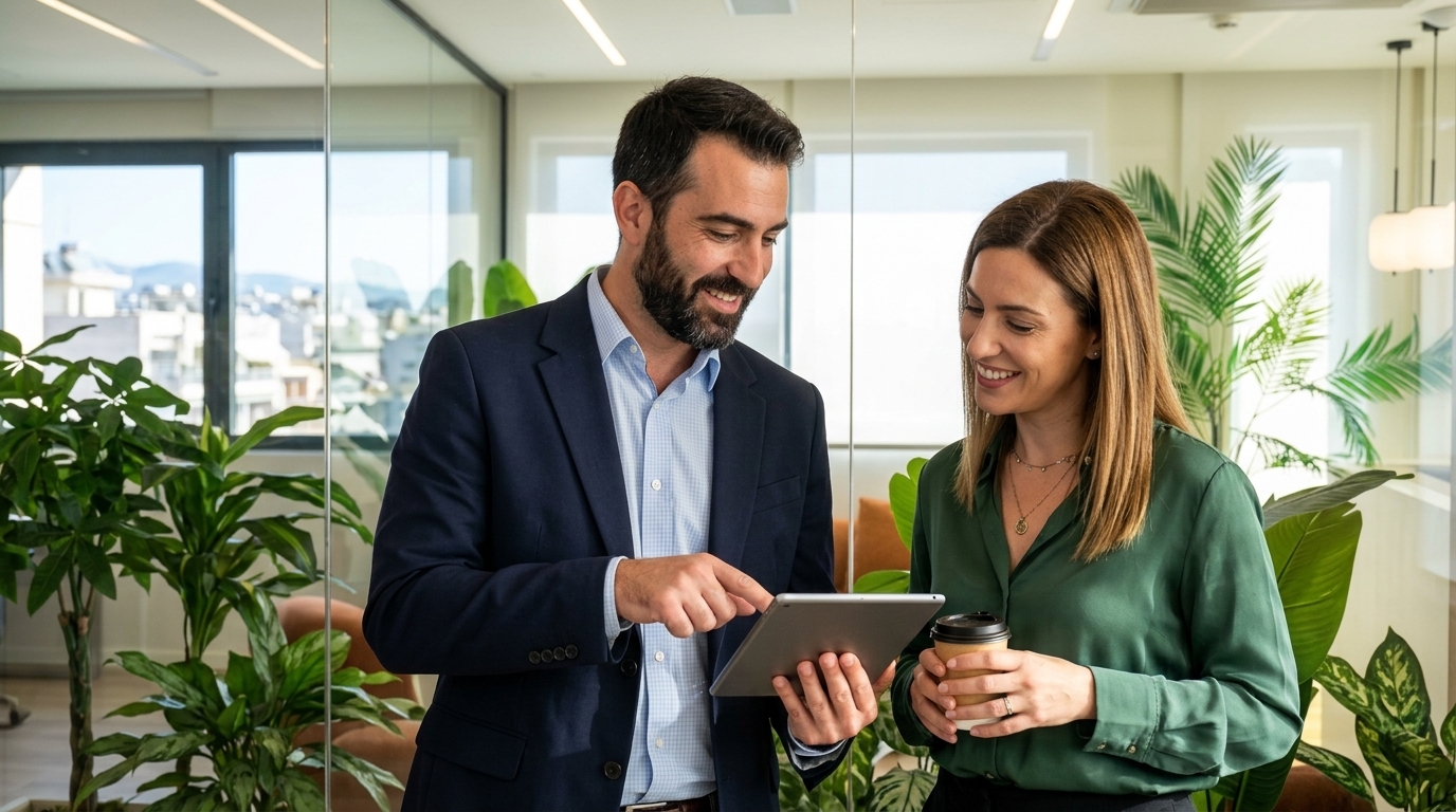 Sales professionals networking at a Voice for Sales event in Greece.