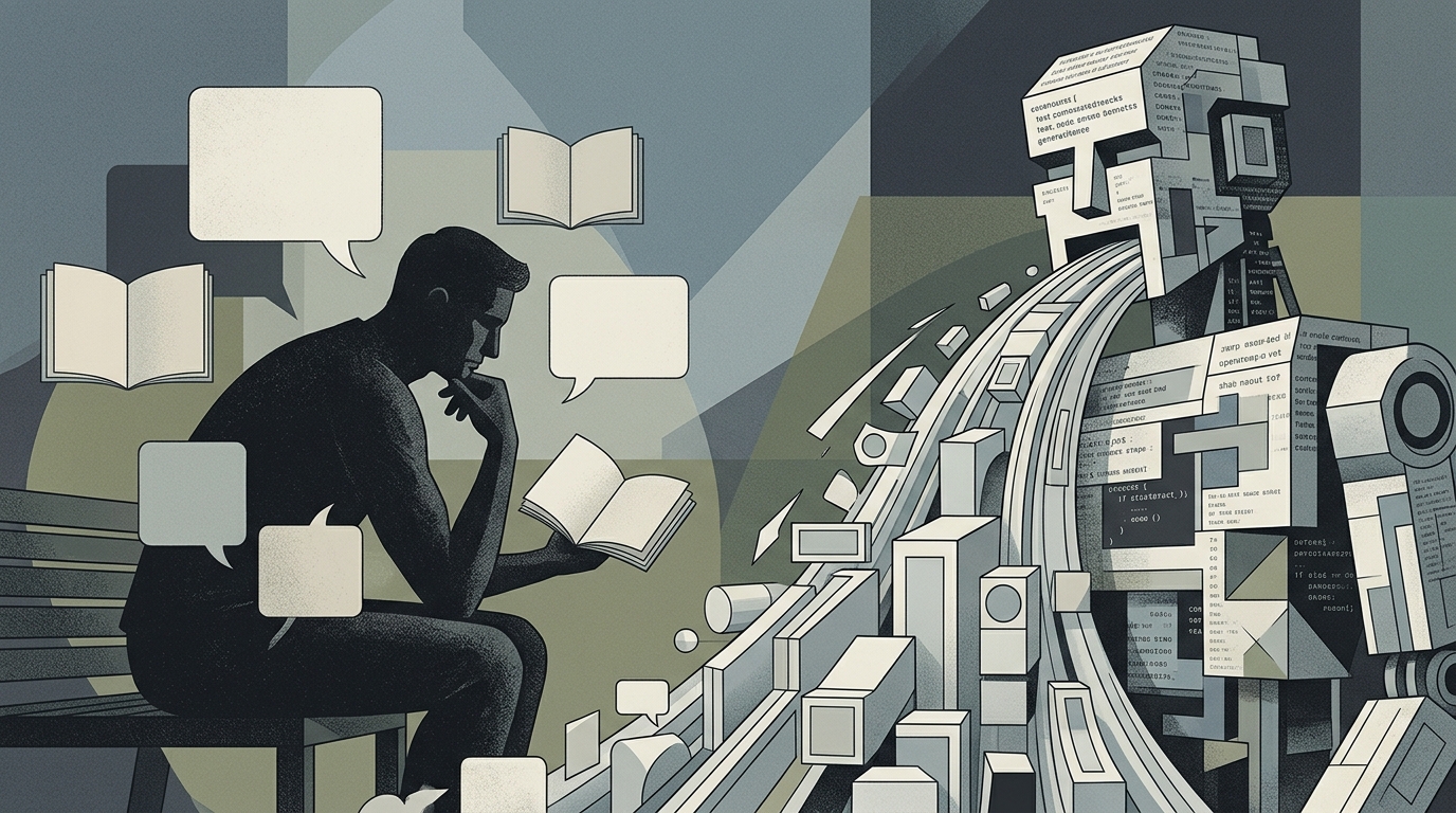 Author Dave Eggers delivering a critique of OpenAI's ChatGPT and its impact on education.