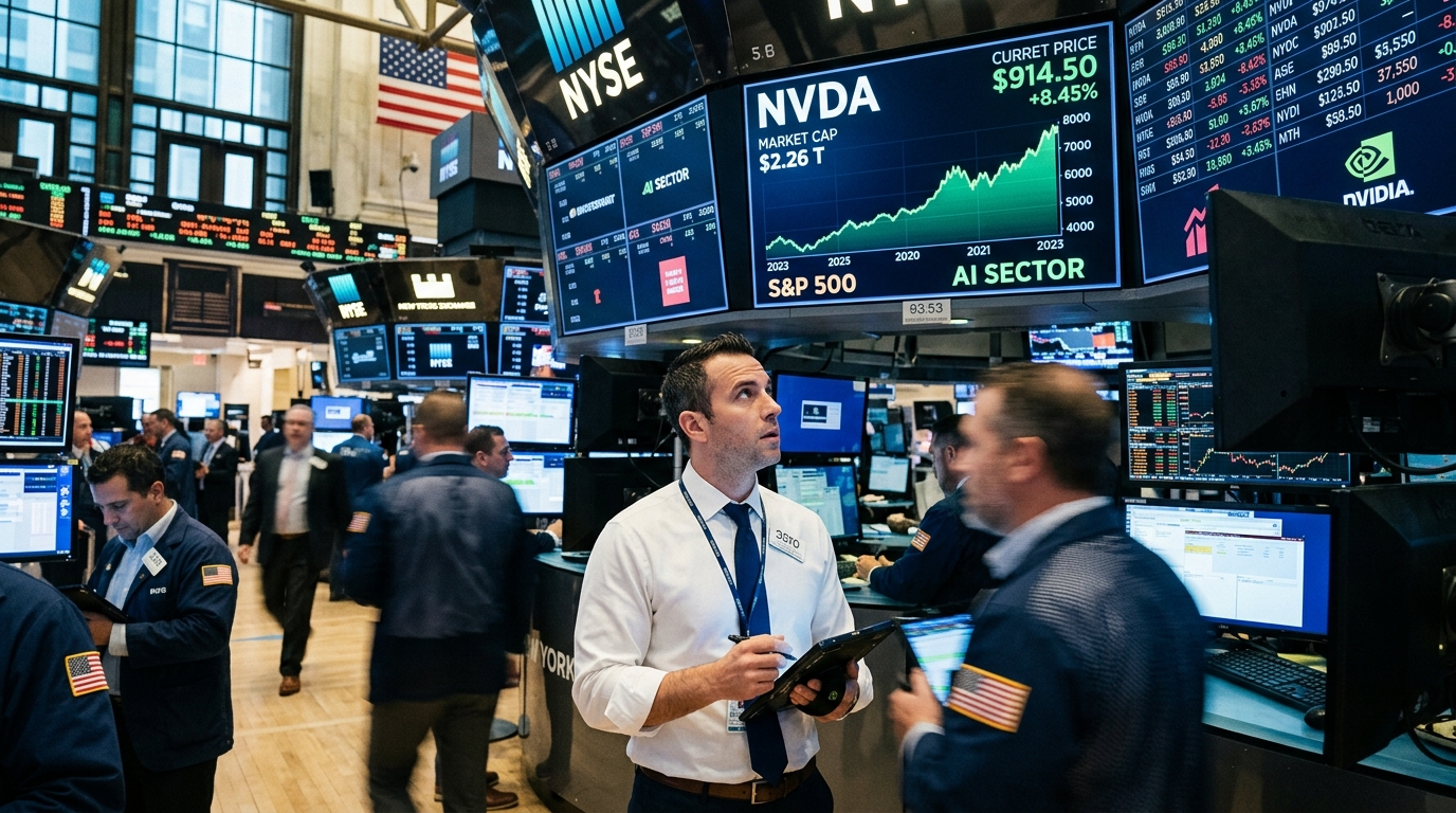 Nvidia stock market chart featuring AI semiconductor chips.