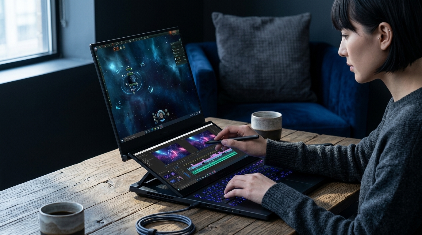 Asus ROG Zephyrus Duo 2026 gaming laptop with dual screens and RTX 5090.