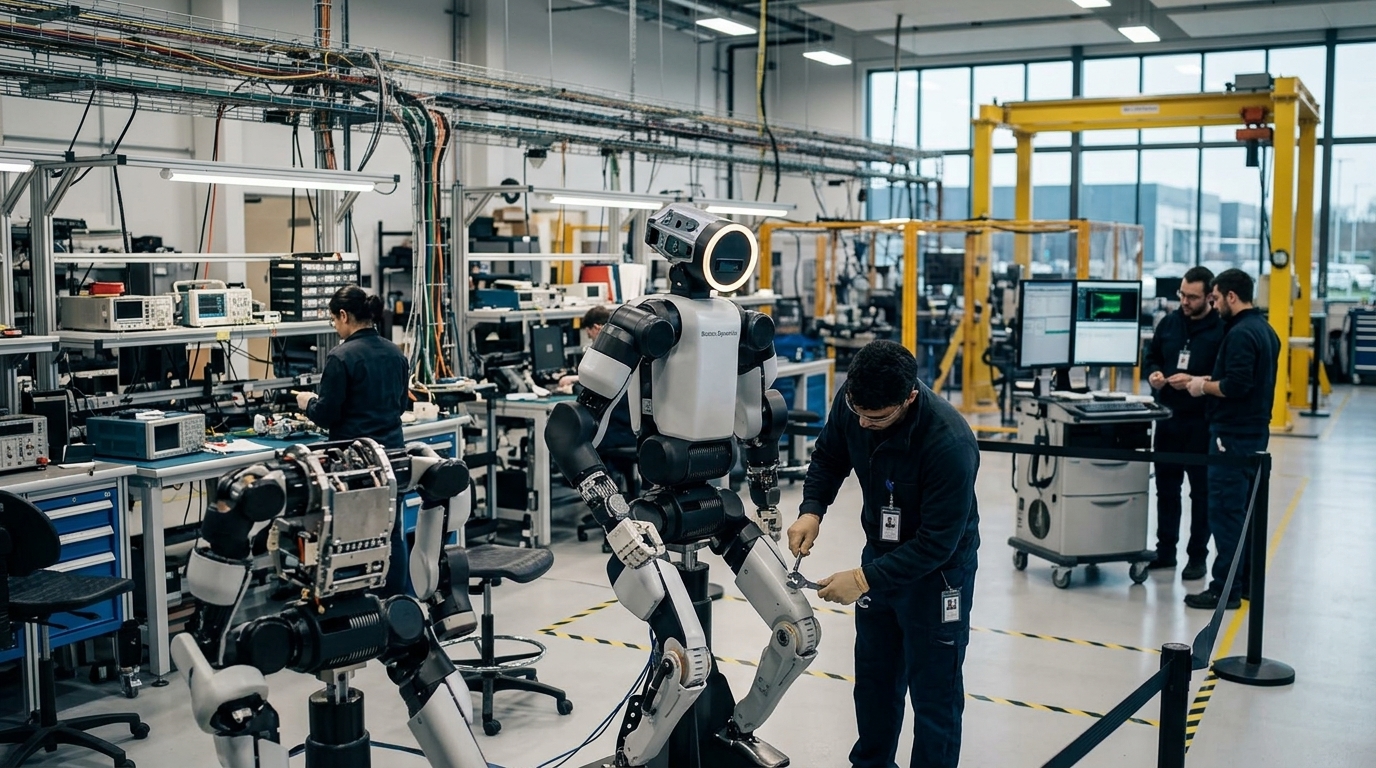 Hyundai Atlas humanoid robot standing in an industrial setting.