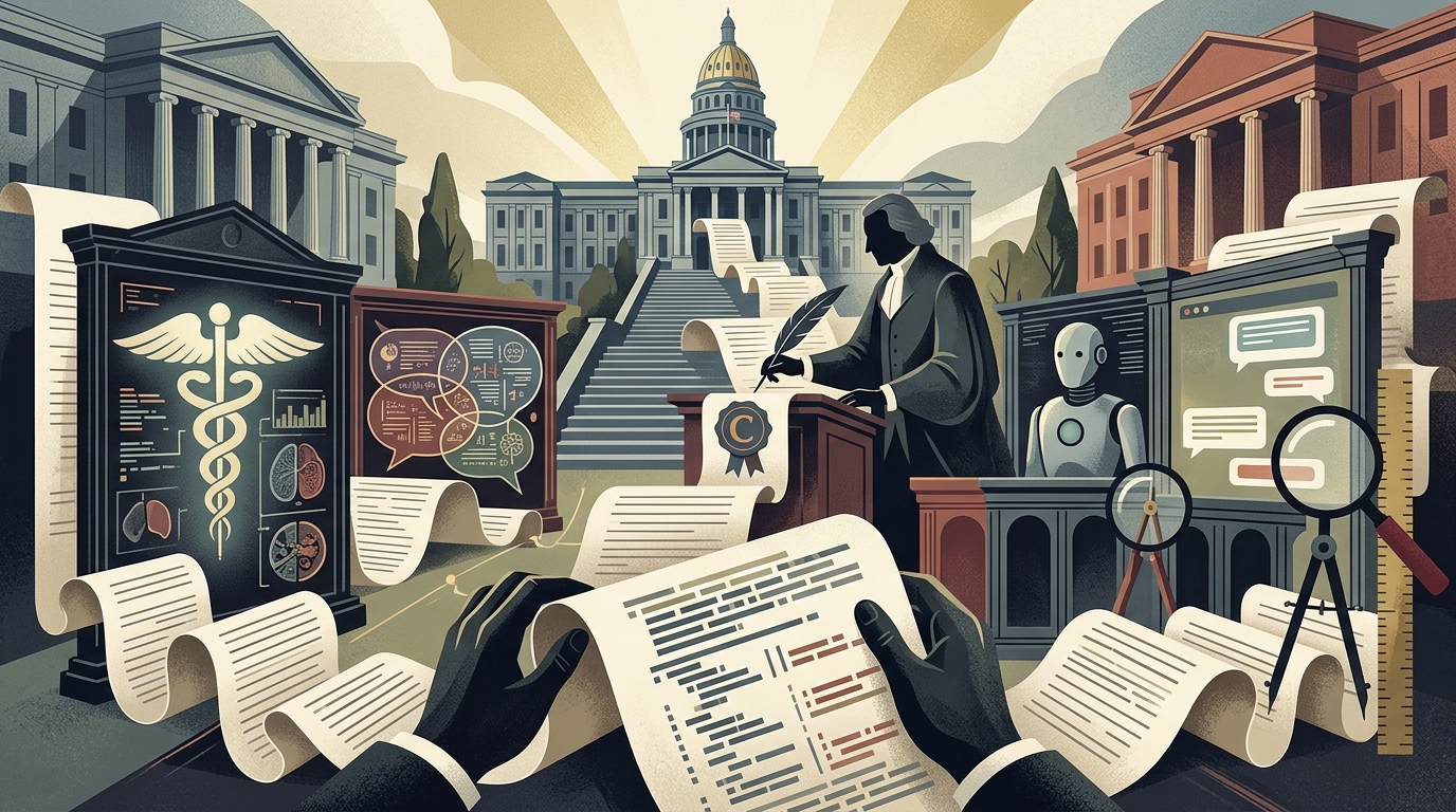 Digital illustration representing AI healthcare regulations in Colorado.