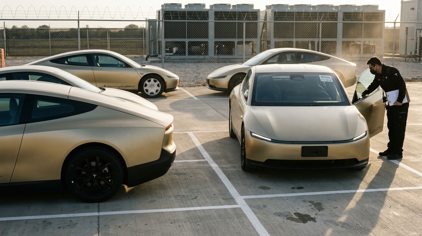 Το αυτόνομο Tesla Cybercab στην πρώτη του δημόσια εμφάνιση στο Όστιν.