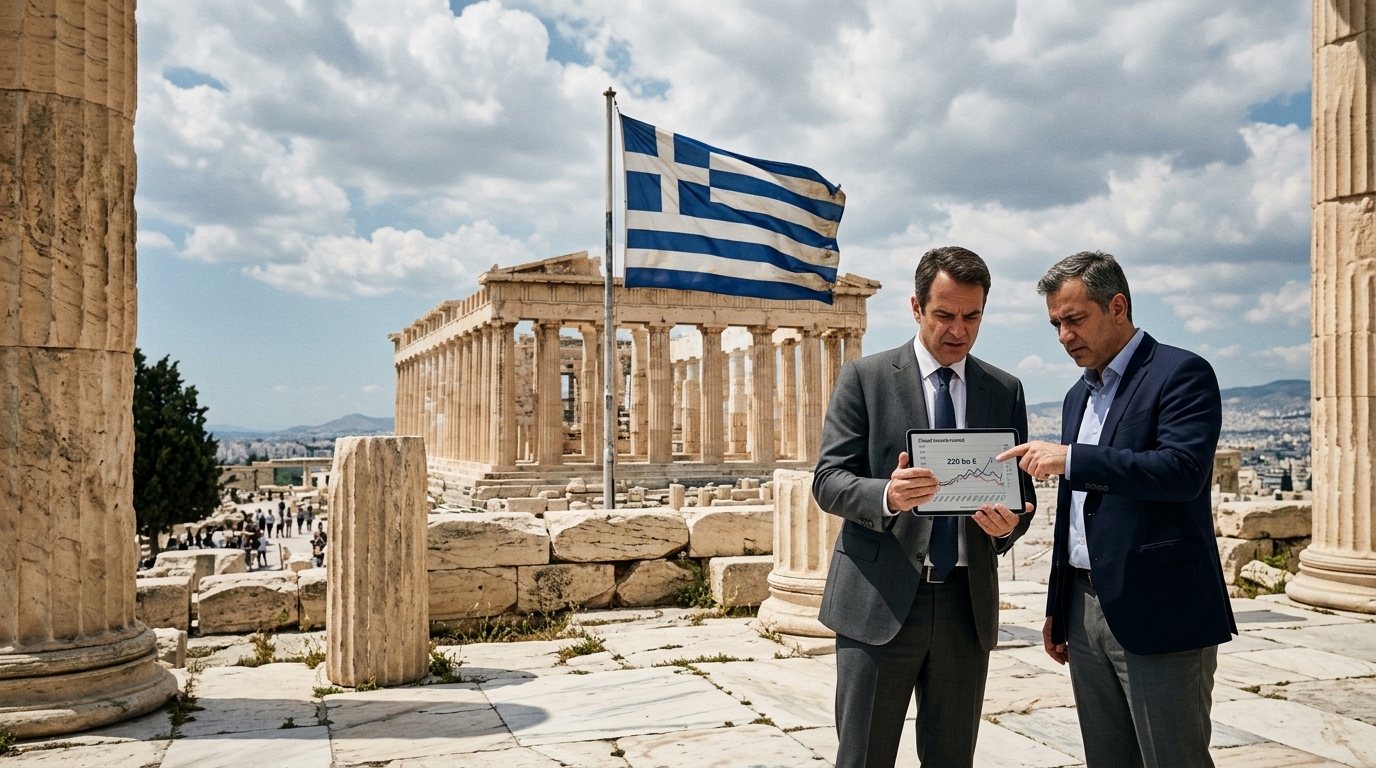 Chart showing the Greek debt repayment schedule and fiscal projections until 2070.