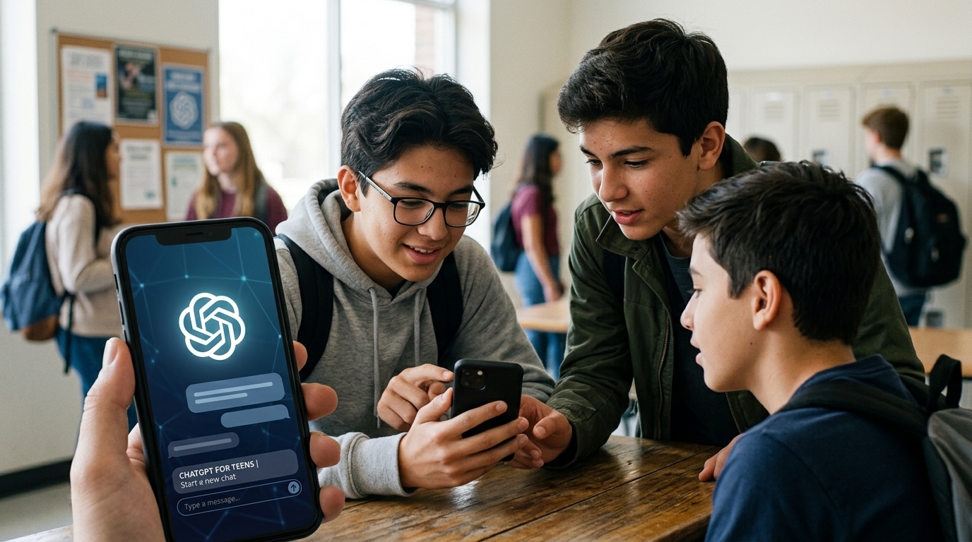 Interface of ChatGPT for Teens showing educational safety features and parental controls.