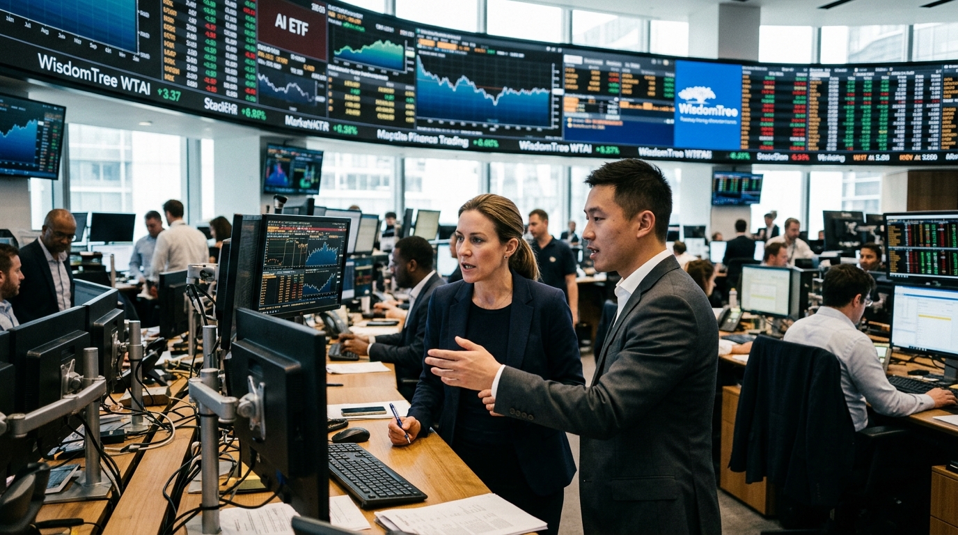 Digital representation of WisdomTree WTAI for AI investment.