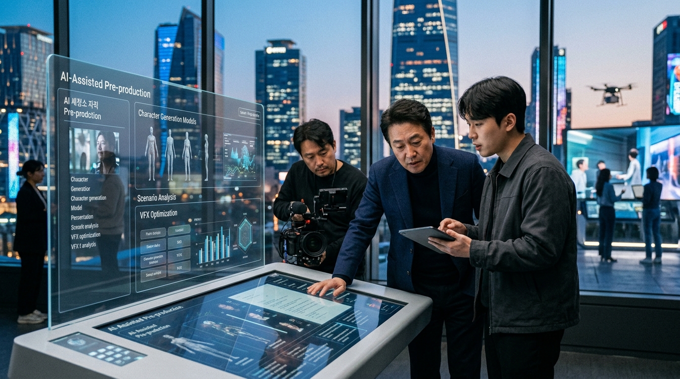 Digital representation of AI in the South Korean film industry.