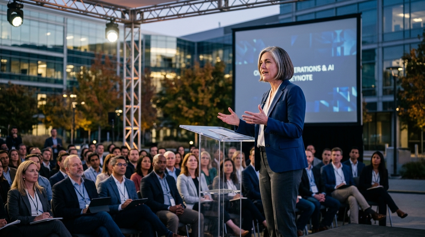 Susan Frew presenting the importance of Artificial Intelligence for business transformation.
