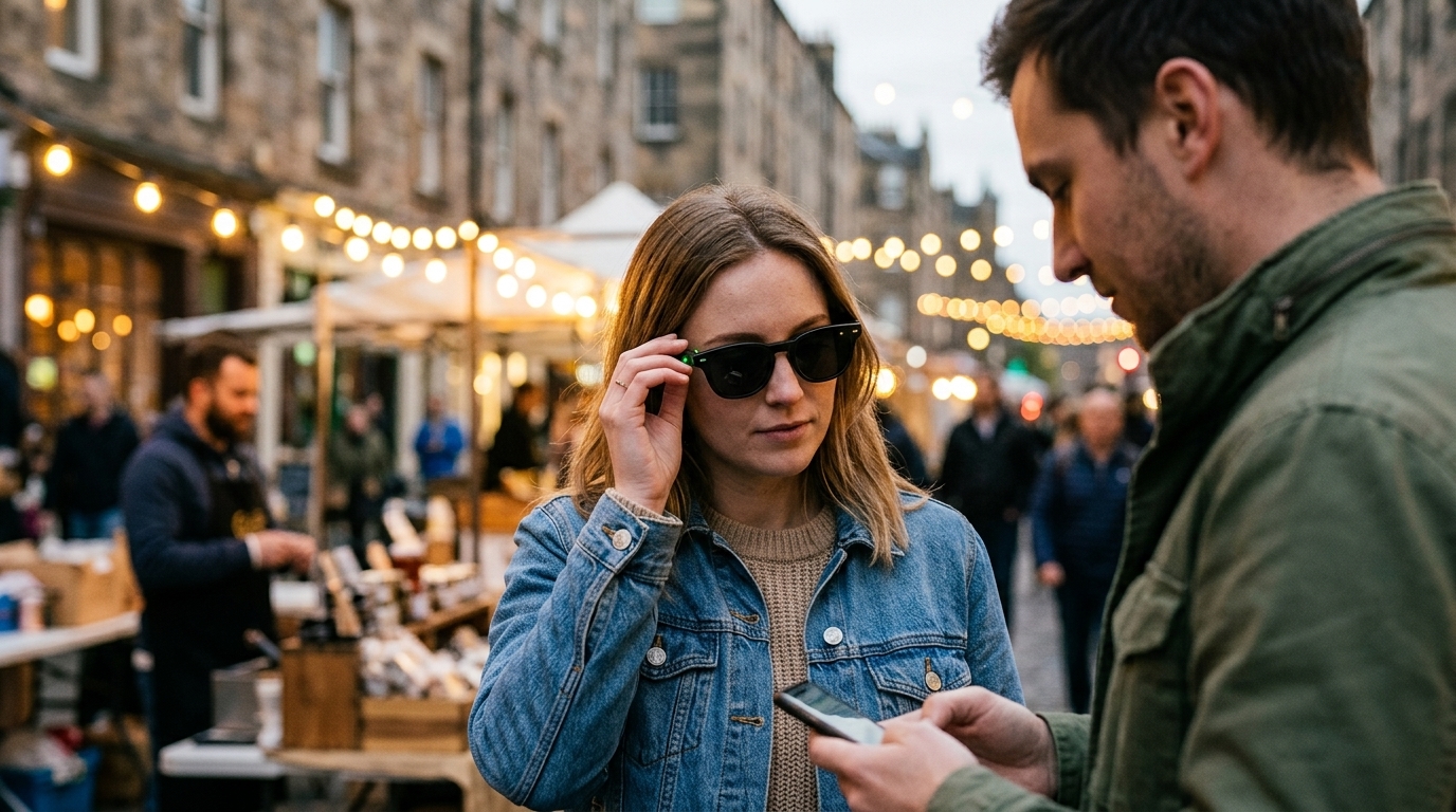Τα έξυπνα γυαλιά Ray-Ban Meta με έμφαση στο LED ένδειξης ιδιωτικότητας.