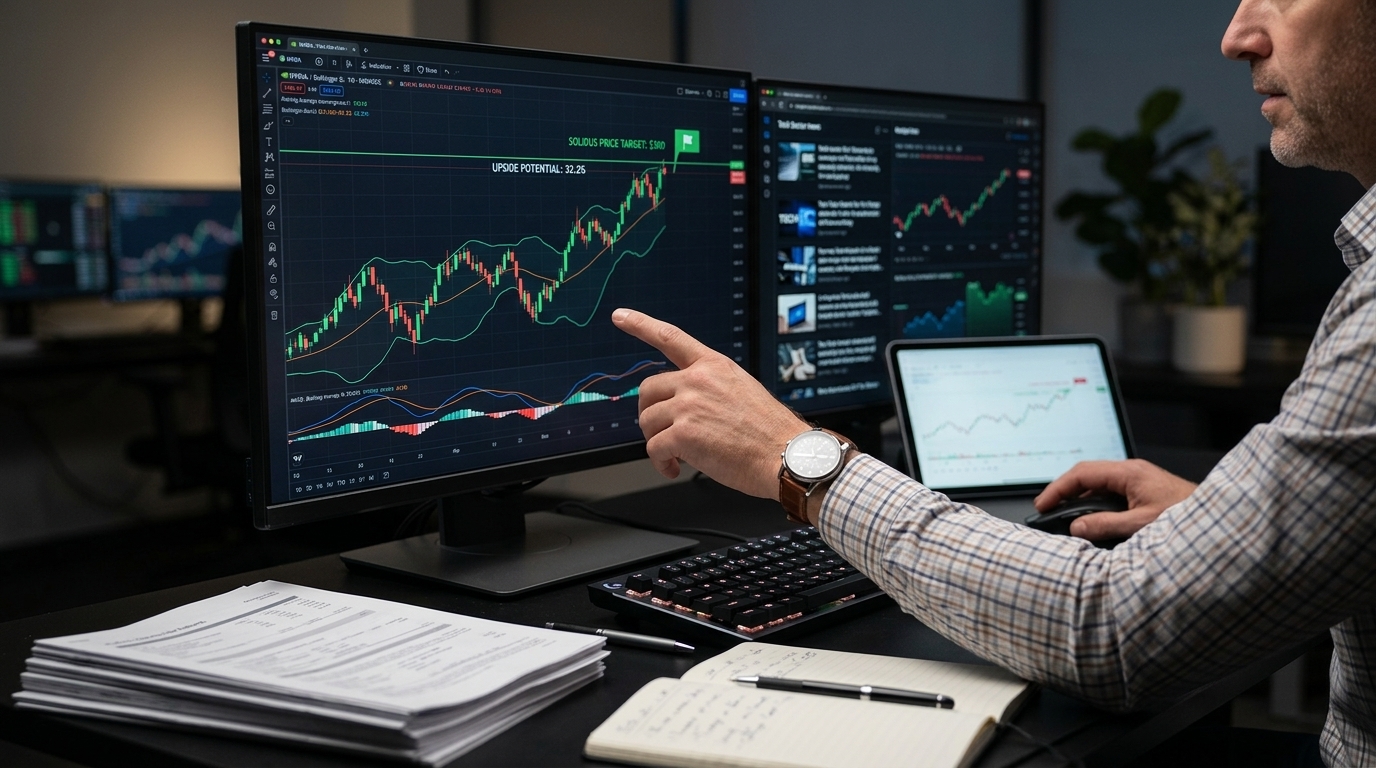 Nvidia stock chart and Solidus logo for AI infrastructure market analysis.