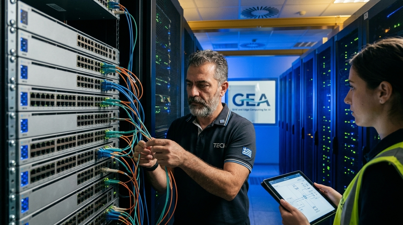 AI hardware processors and semiconductors in a modern data center.