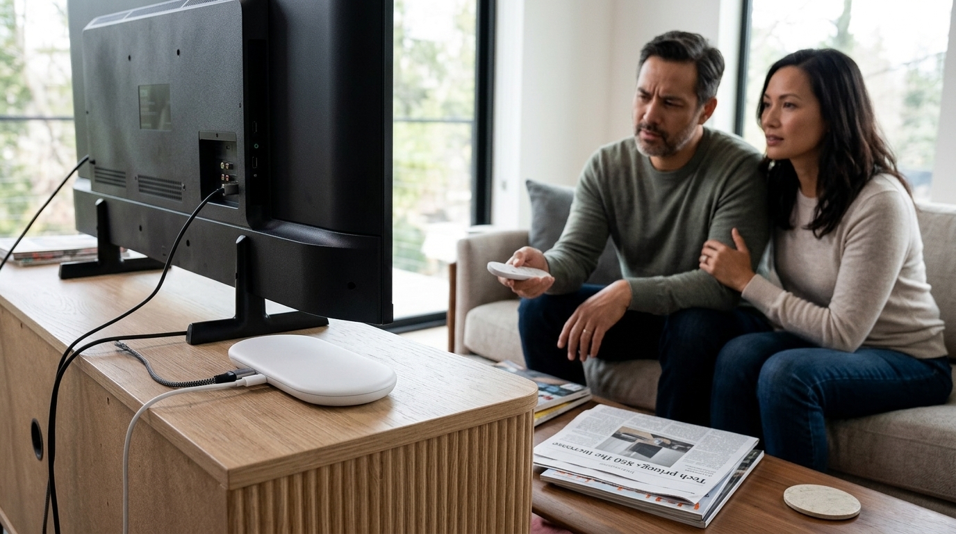 Η συσκευή Google TV Streamer 4K με τον κομψό σχεδιασμό της.