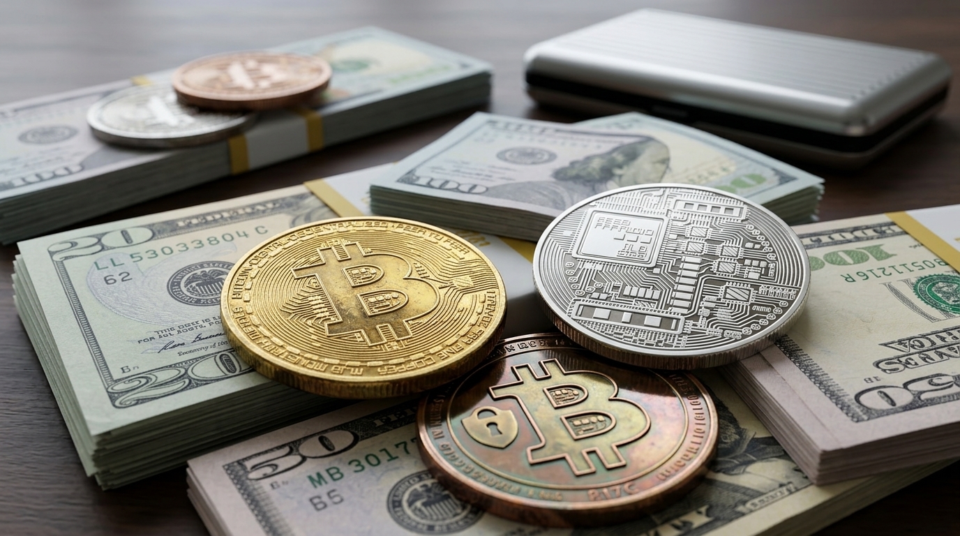 Bitcoin digital coin and price chart at the $60,000 resistance level.