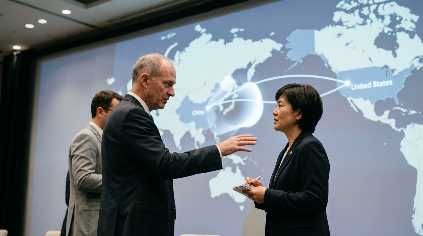Digital representation of US-China tech relations regarding Chinese AI and open-source models.