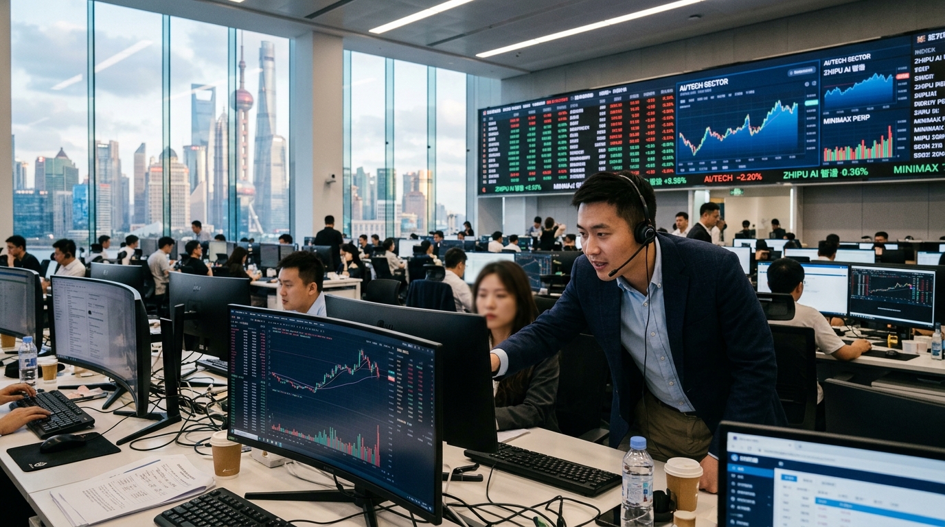 Bitget logo displayed with Zhipu AI and MiniMax market data charts.