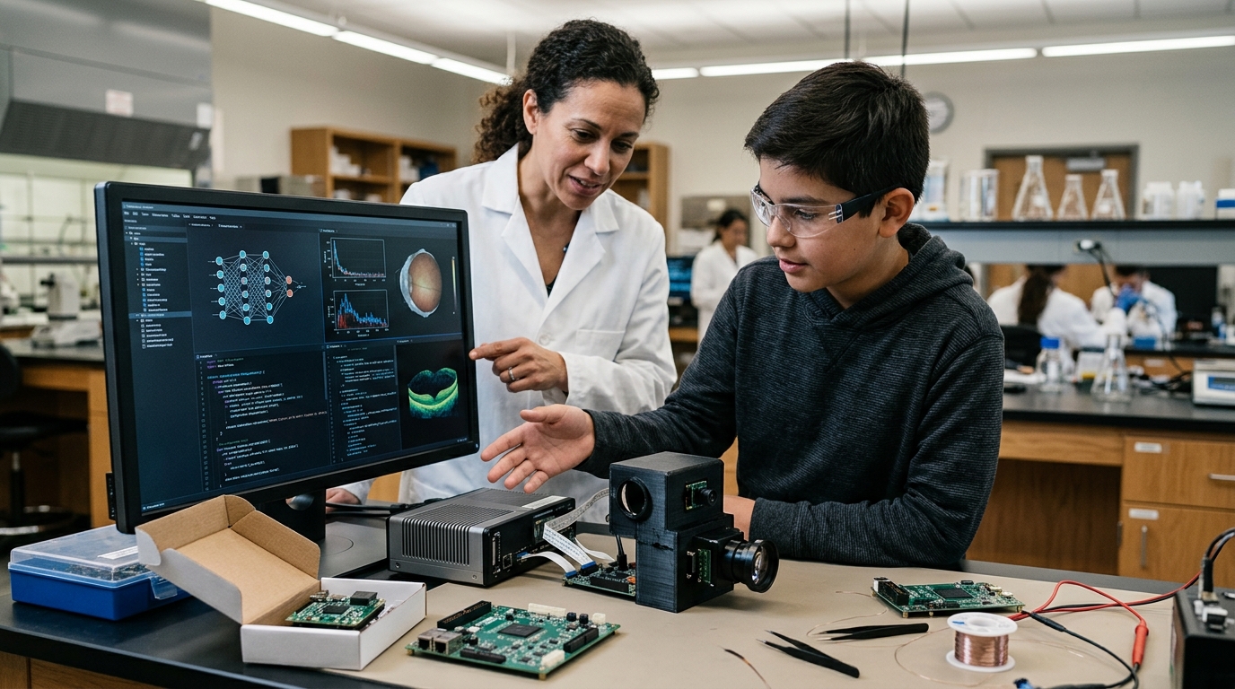 Student developing an artificial intelligence app for eye health