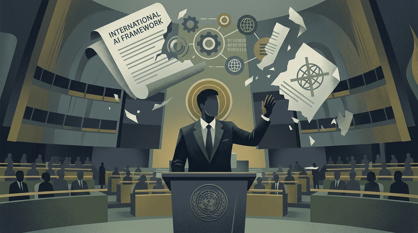 Donald Trump addresses the UN General Assembly regarding AI regulation.
