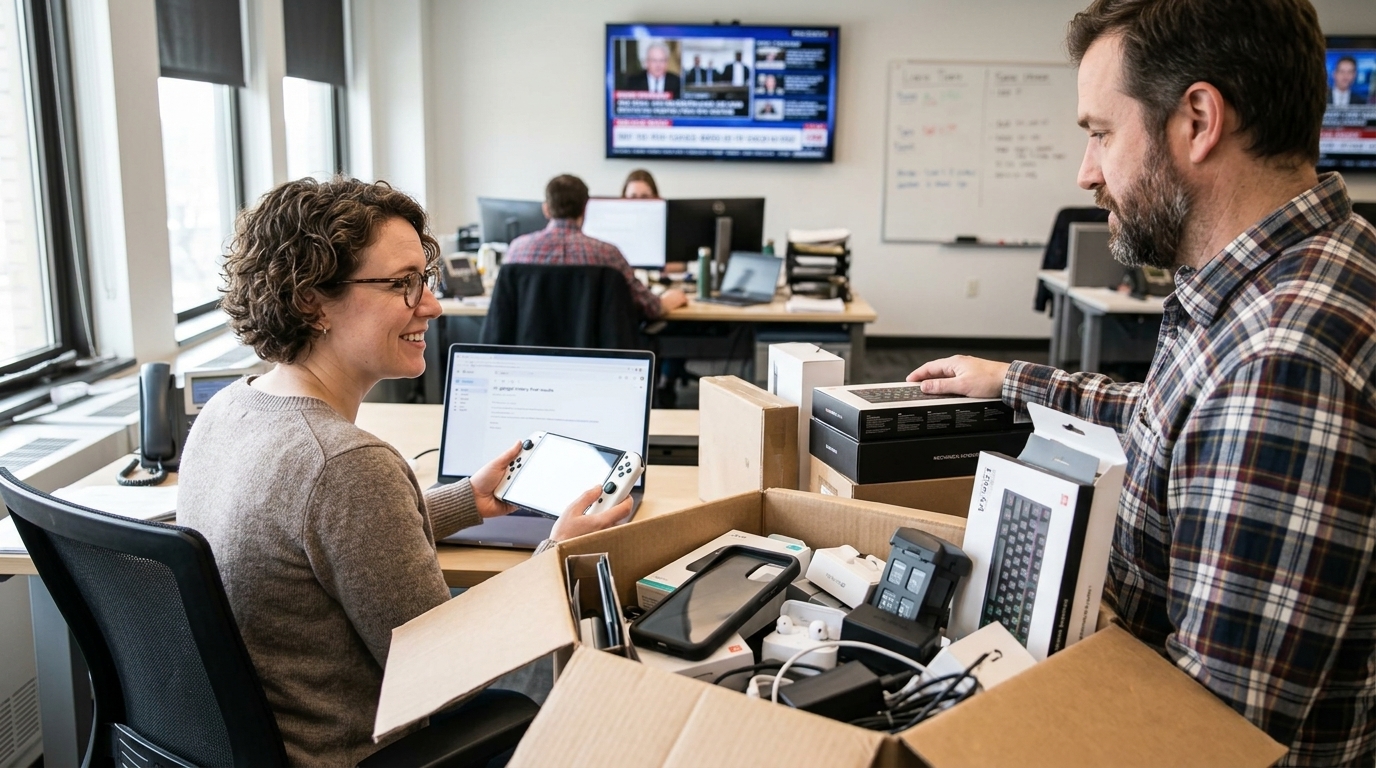 Tech gadgets on a desk, symbolizing journalism ethics and editorial transparency.