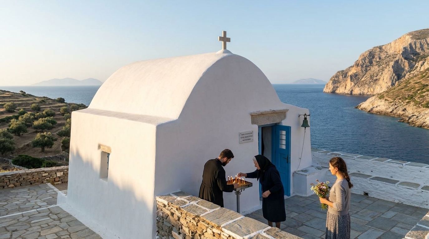 Βυζαντινή εικόνα της Οσίας Μεθοδίας της Κιμώλου για το εορτολόγιο.